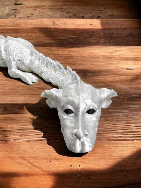 3D Printed Luck Dragon Figurine | Neverending Story Inspired Falkor | Fantasy Desk Decor | Dragon Lover Gift | White Dragon Sculpture