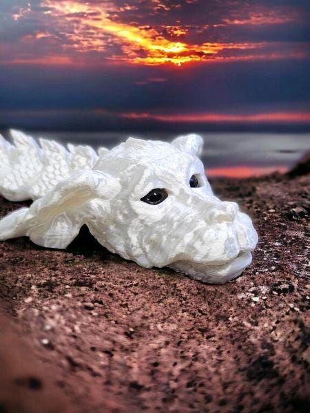 3D Printed Luck Dragon Figurine | Neverending Story Inspired Falkor | Fantasy Desk Decor | Dragon Lover Gift | White Dragon Sculpture