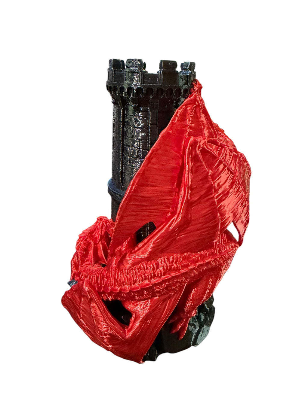 Dragon Castle Dice Tower – 3D Printed Fantasy Dice Roller with Built-In Catch Tray – Blue Phantom and Red