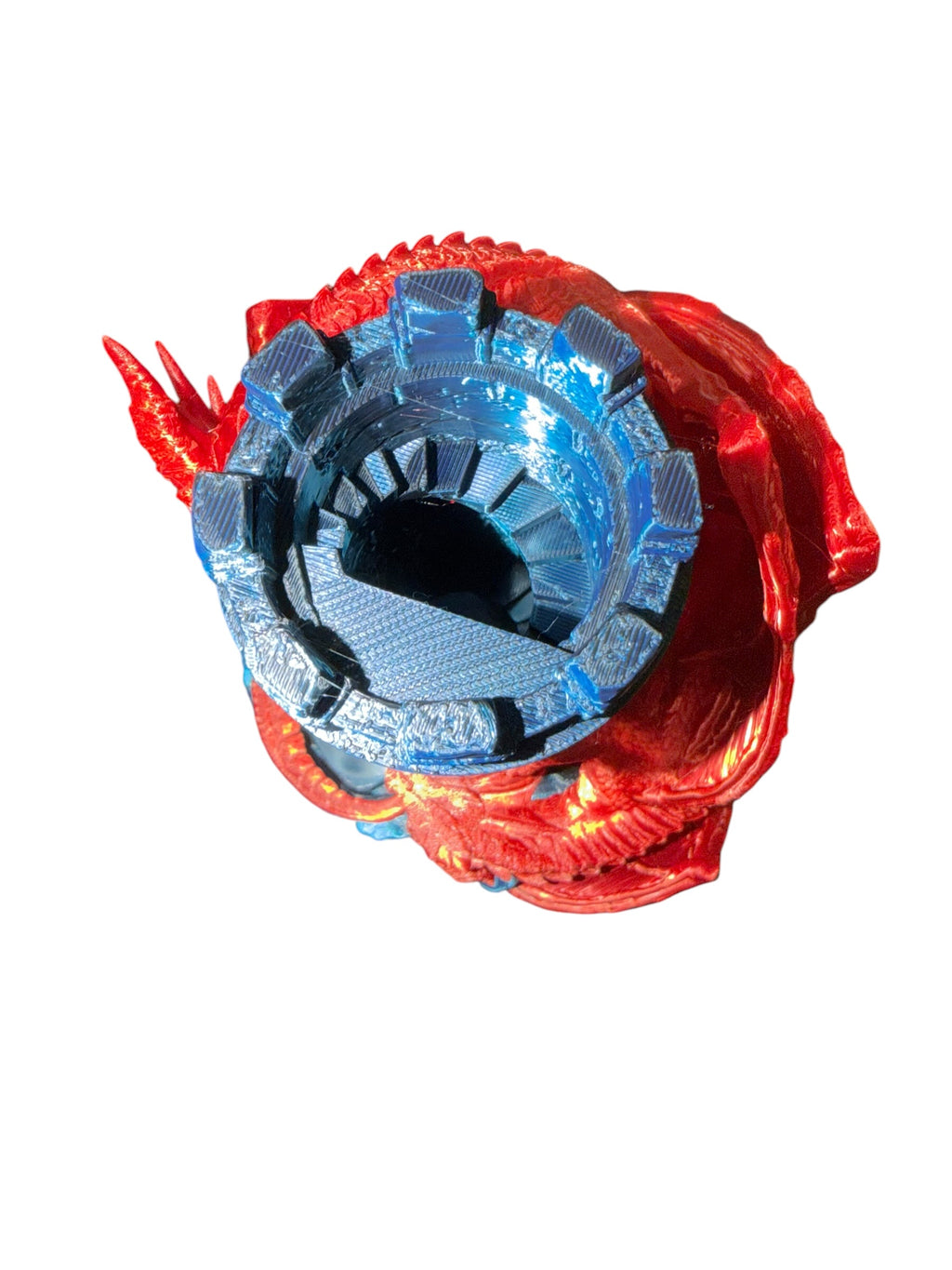 Dragon Castle Dice Tower – 3D Printed Fantasy Dice Roller with Built-In Catch Tray – Blue Phantom and Red