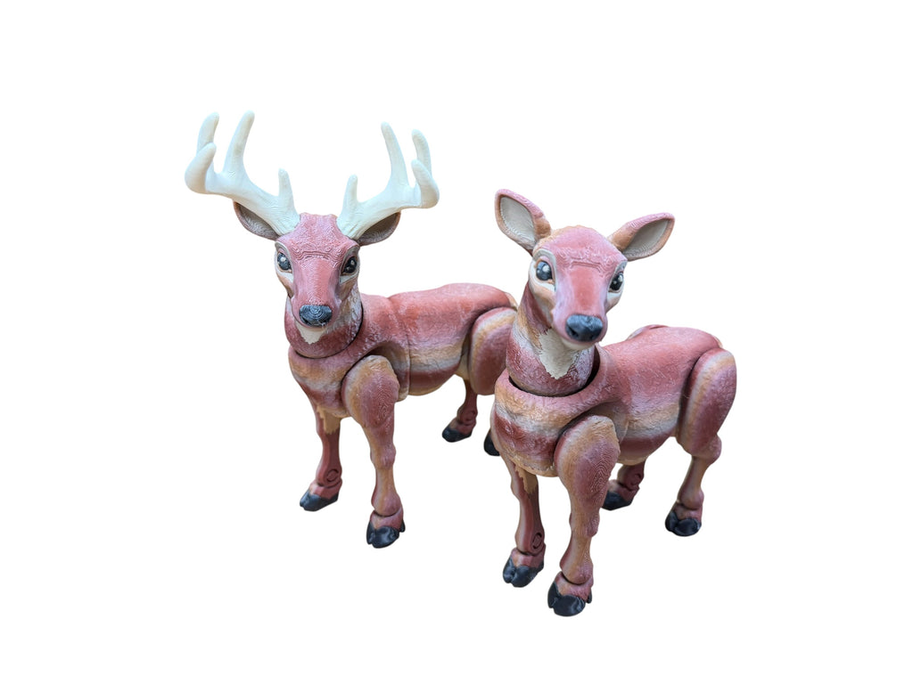 Articulated multicolor deer buck and doe set