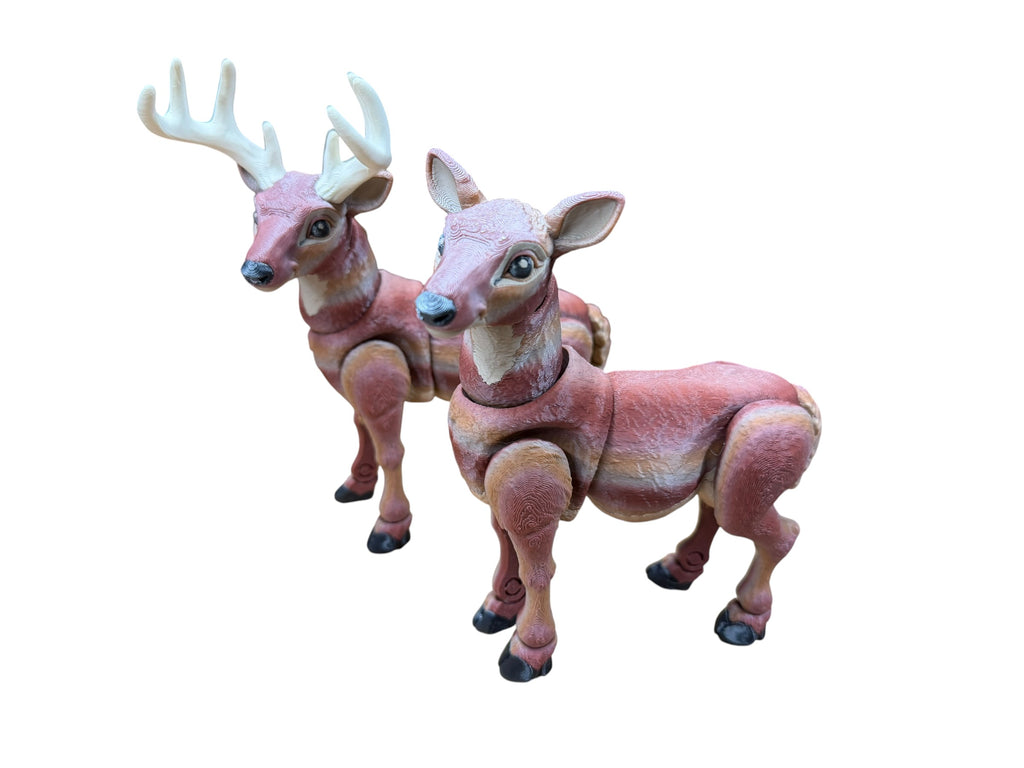 3D printed buck and doe wildlife figurine set