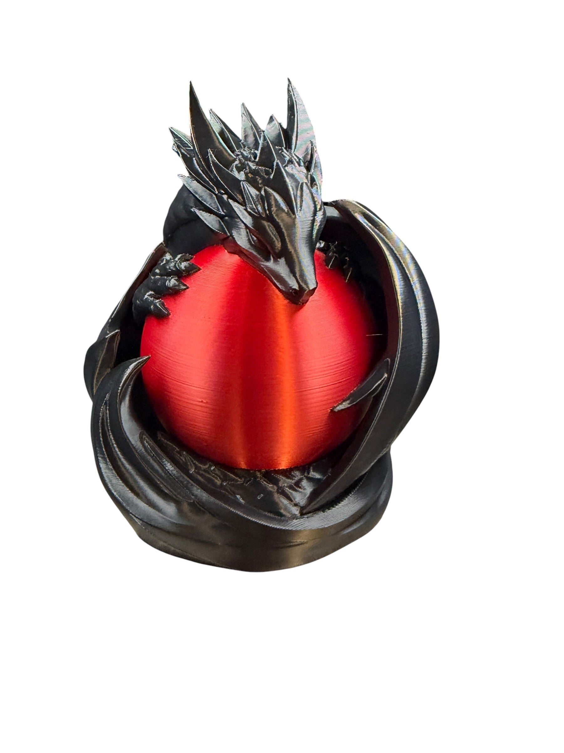 3D printed black dragon orb lamp front view
